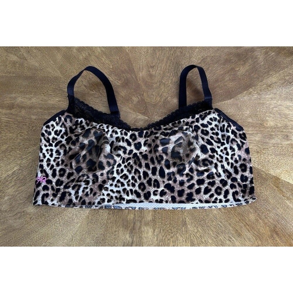 Ruby Ribbon Style 1801 Leopard Print Wireless Comfort Bra Size 40 Lace Trim